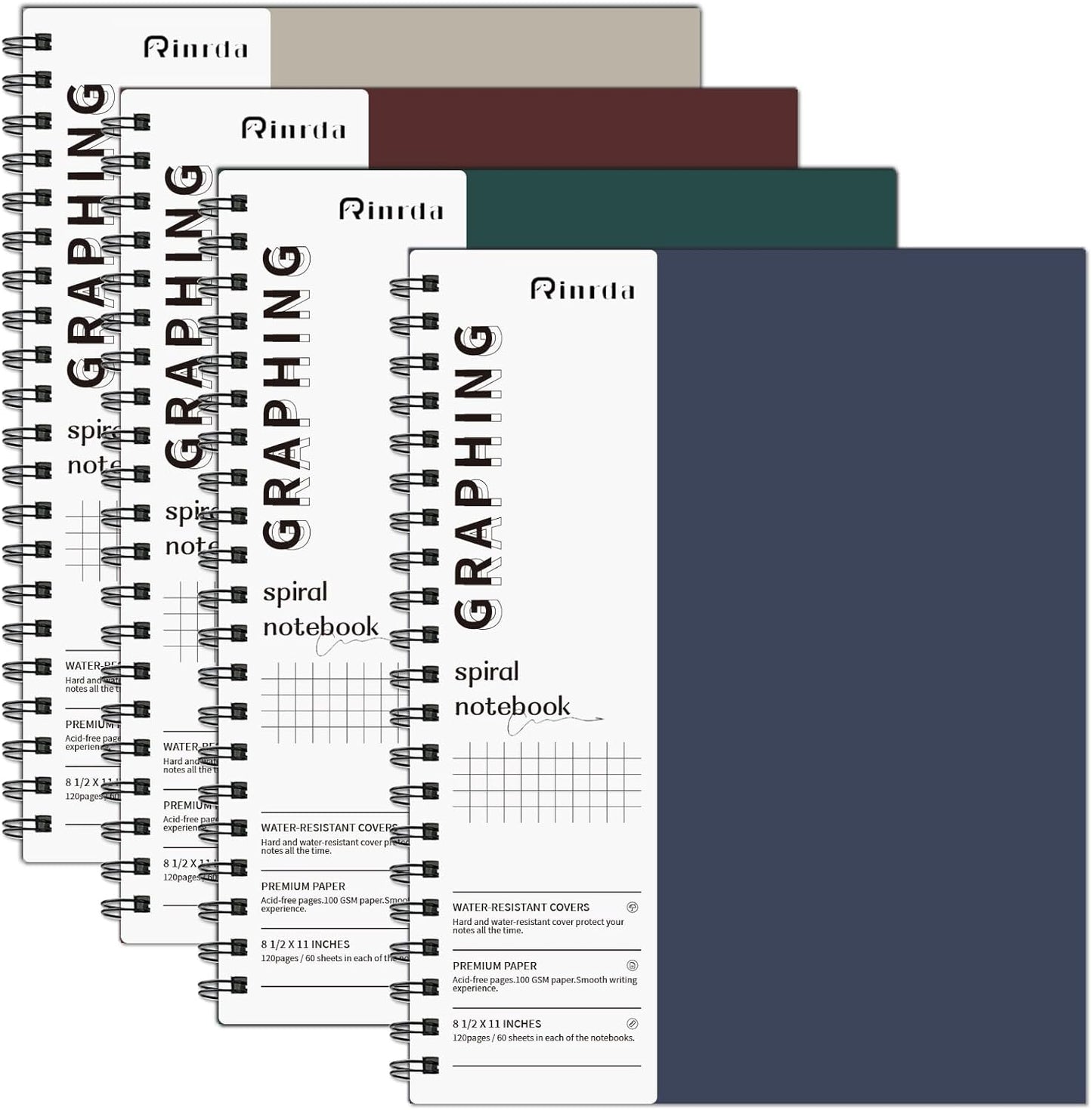 4 Pack 8.5 x 11 Graph Paper Notebooks - 120 Pages, Thick Hardcover Journal