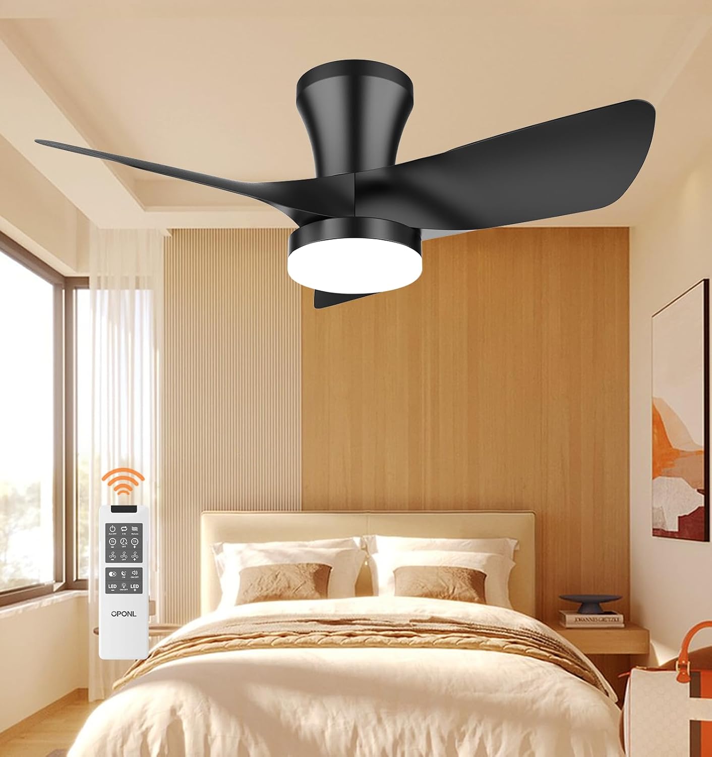 Black Ceiling Fan with Light 30in, Large Air Volume Design