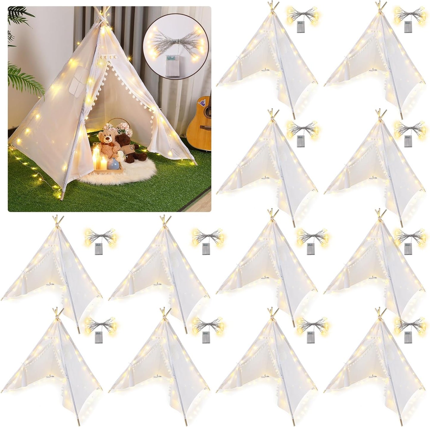 Kid's Teepee Tent Set with Lights - Boho Fun!