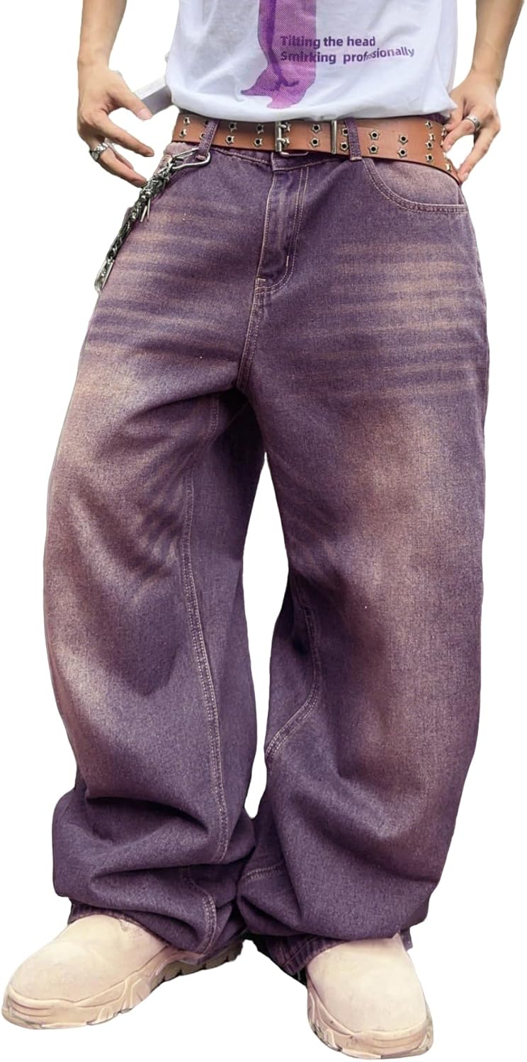 Mens Streetwear Baggy Jeans Wide Leg Skater Denim Pants
