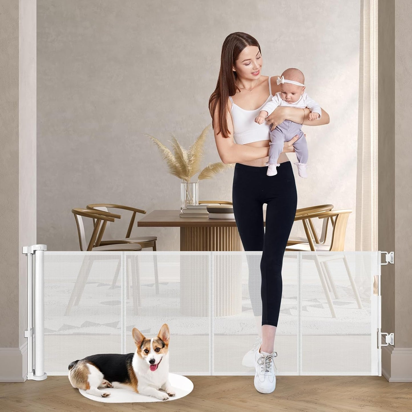 Reinforced 24 Inch Tall Retractable Baby Gates for Dogs and Pets