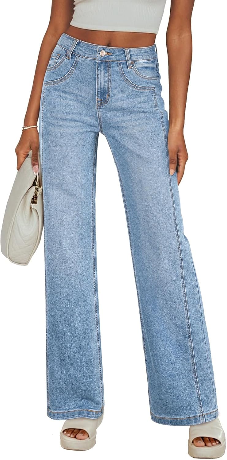 Wide Leg High Waisted Stretchy Jeans for Women by Sidefeel