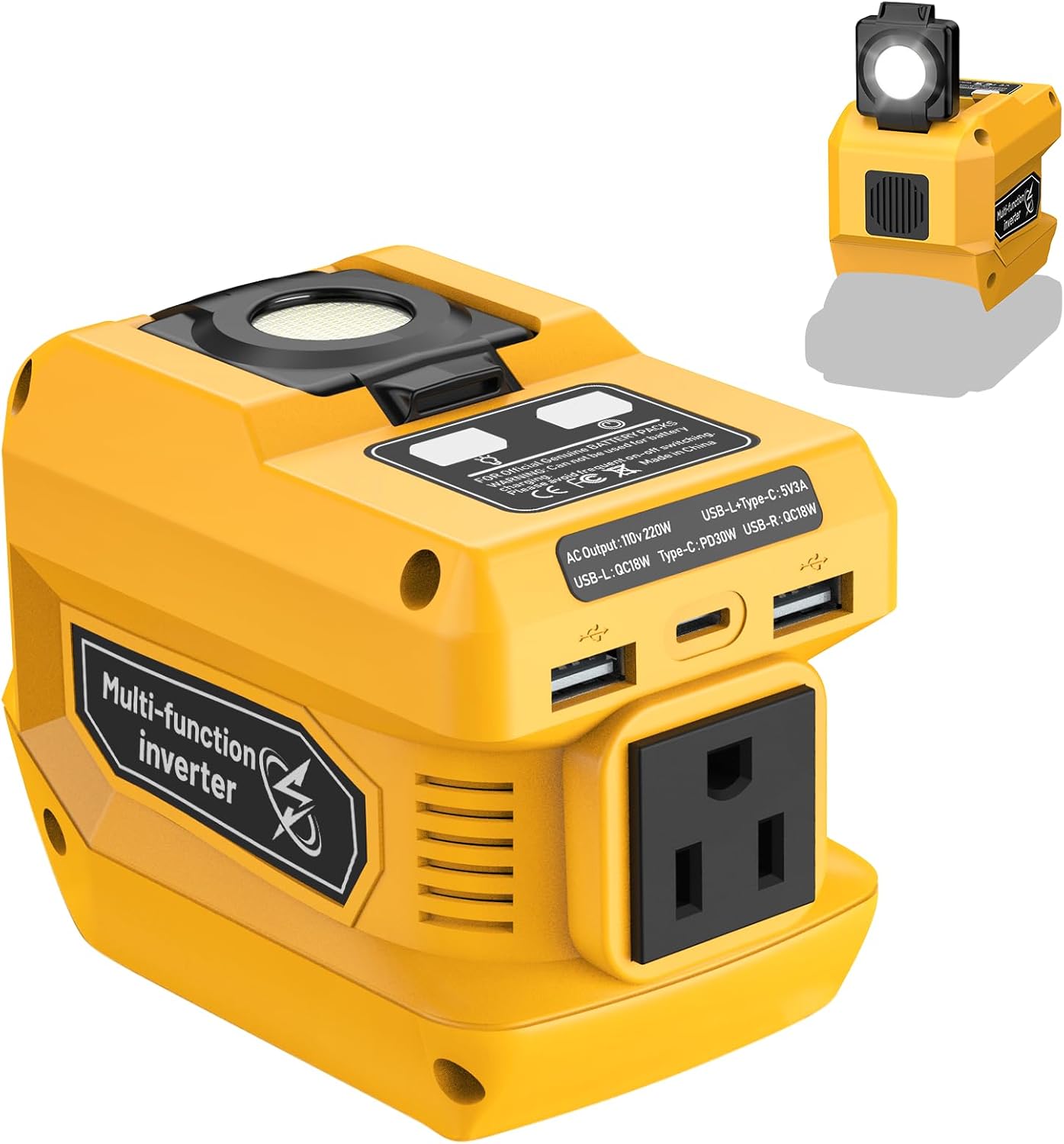 Portable Power Inverter w/ Dewalt 20V Compatibility & Fast Charging
