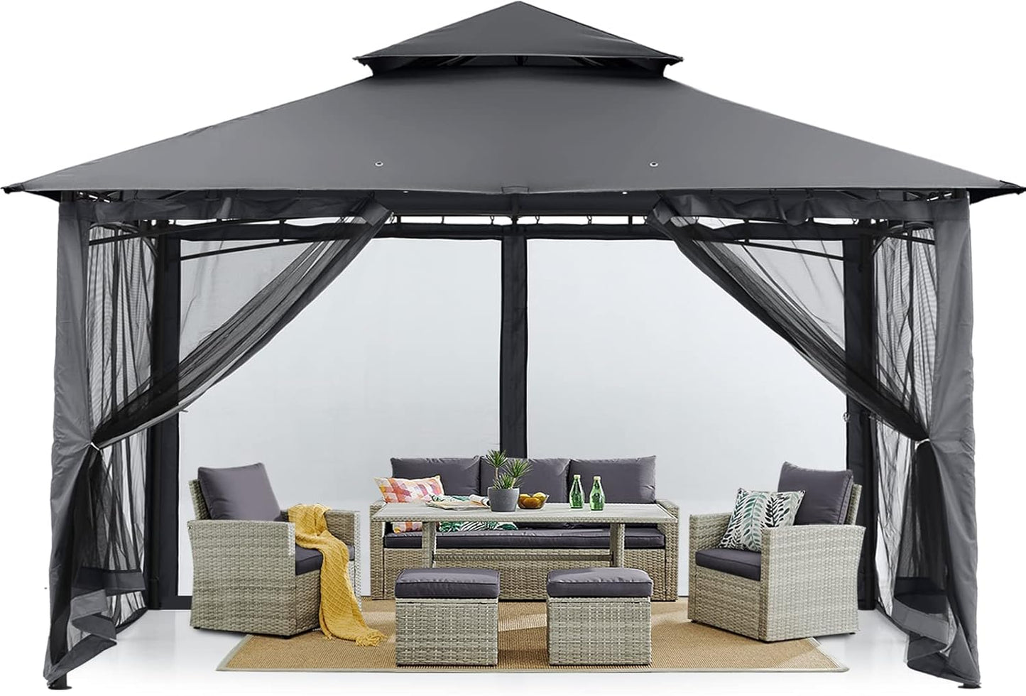 Outdoor Garden Gazebo with Stable Steel Frame and Netting Walls