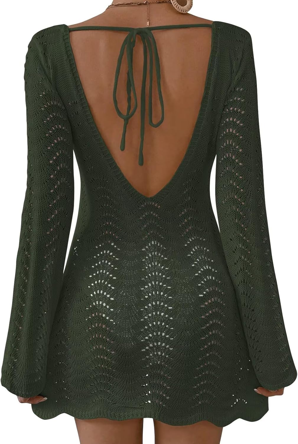 Womens Swimsuit Cover Up Long Sleeve Crochet Bathing Suit