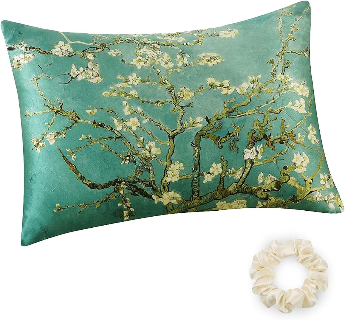 Luxury Silk Pillowcase for Beauty Sleep with Cherry Blossom Design