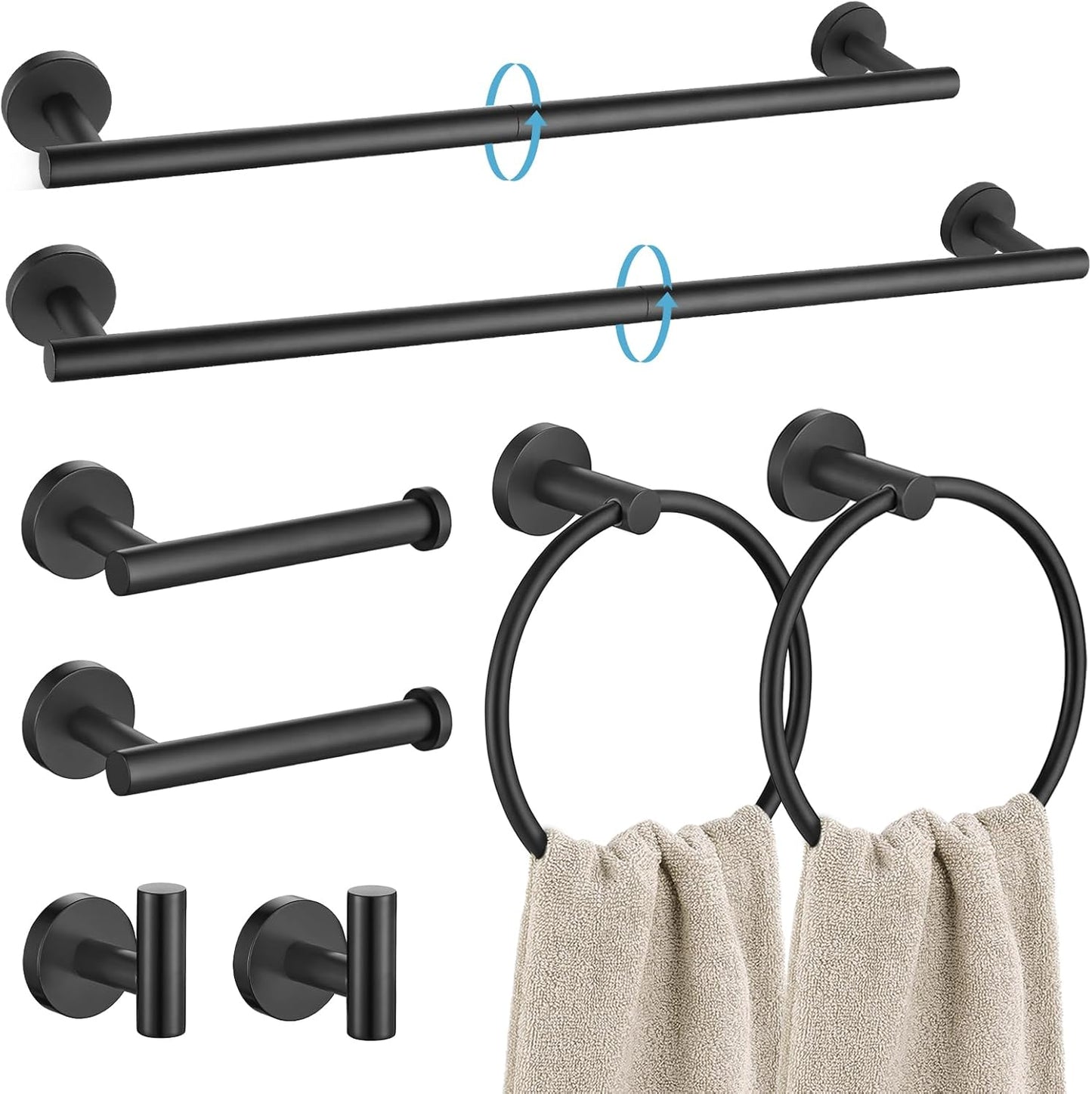TURS Matte Black 8 Pieces Bathroom Hardware Set for Modern Spaces