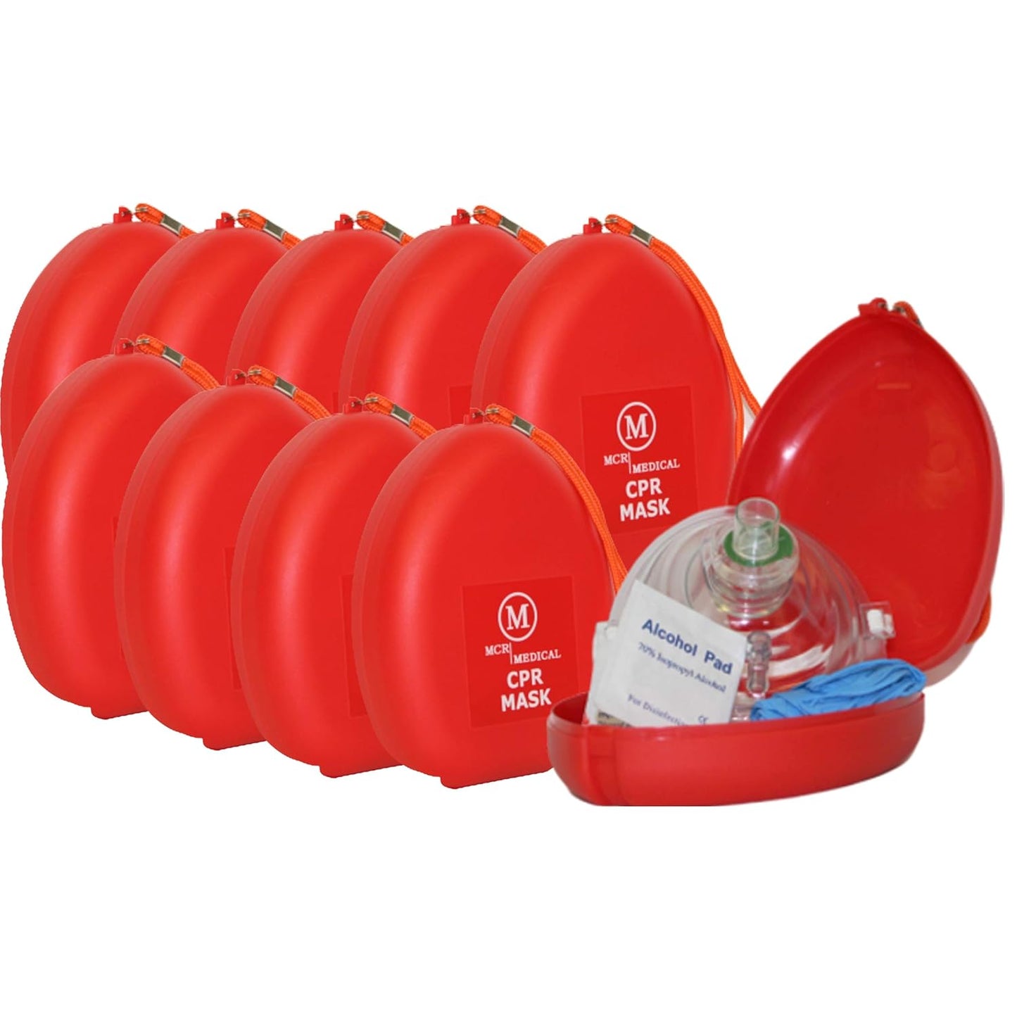 Pack of 10 CPR Rescue Masks with Hard Case and Gloves for Adults