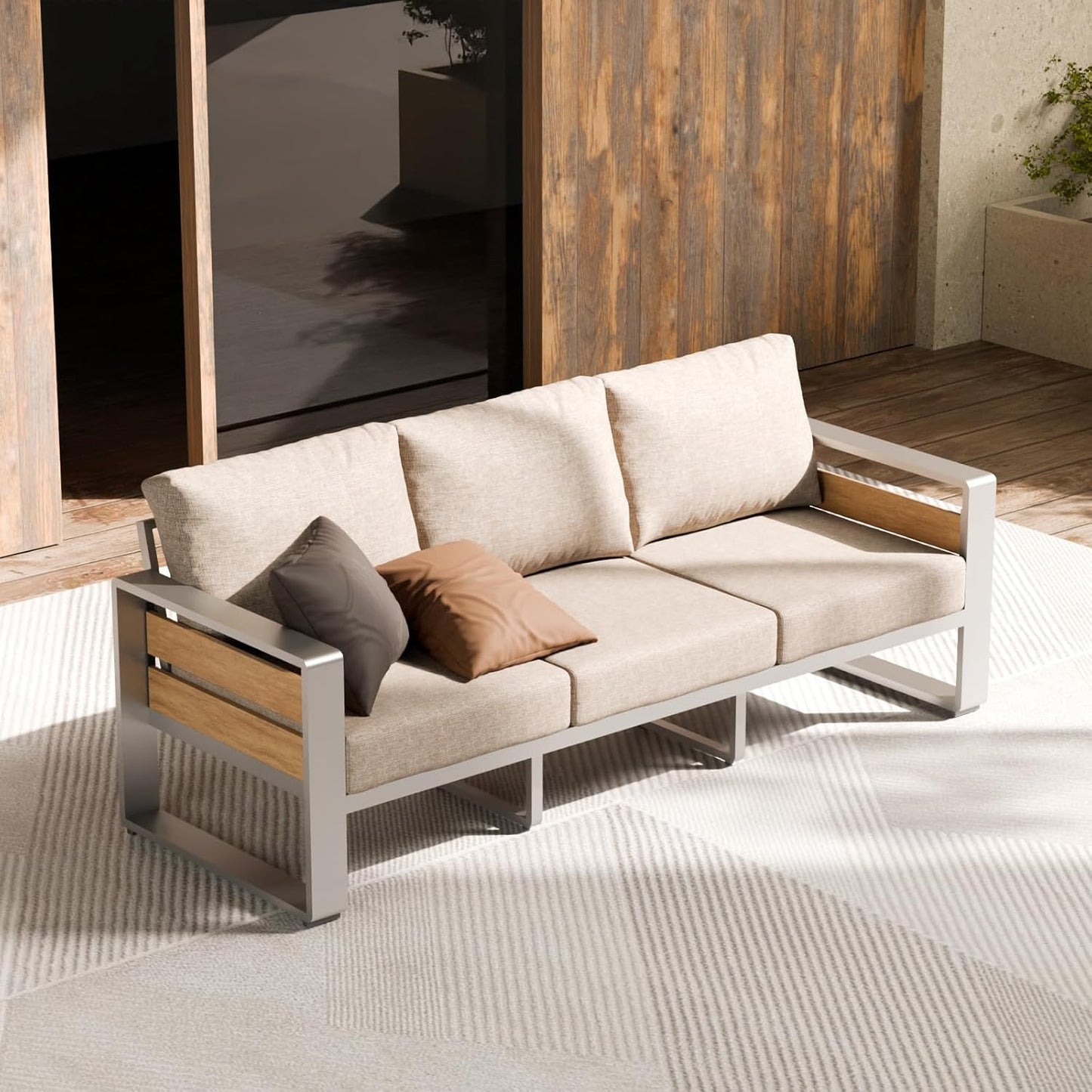 ZANDOR Outdoor Aluminum Patio Furniture - Modern 3-Seat Sofa