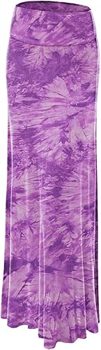 Lock and Love Women's Basic Solid Tie Dye Maxi Skirt for All Sizes