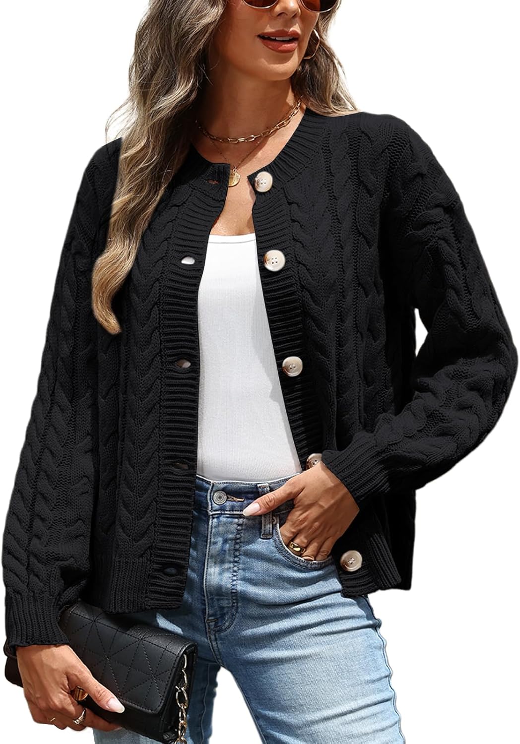 VIMPUNEC Fall Cardigan Sweaters for Women - Cozy Cable Knit Style