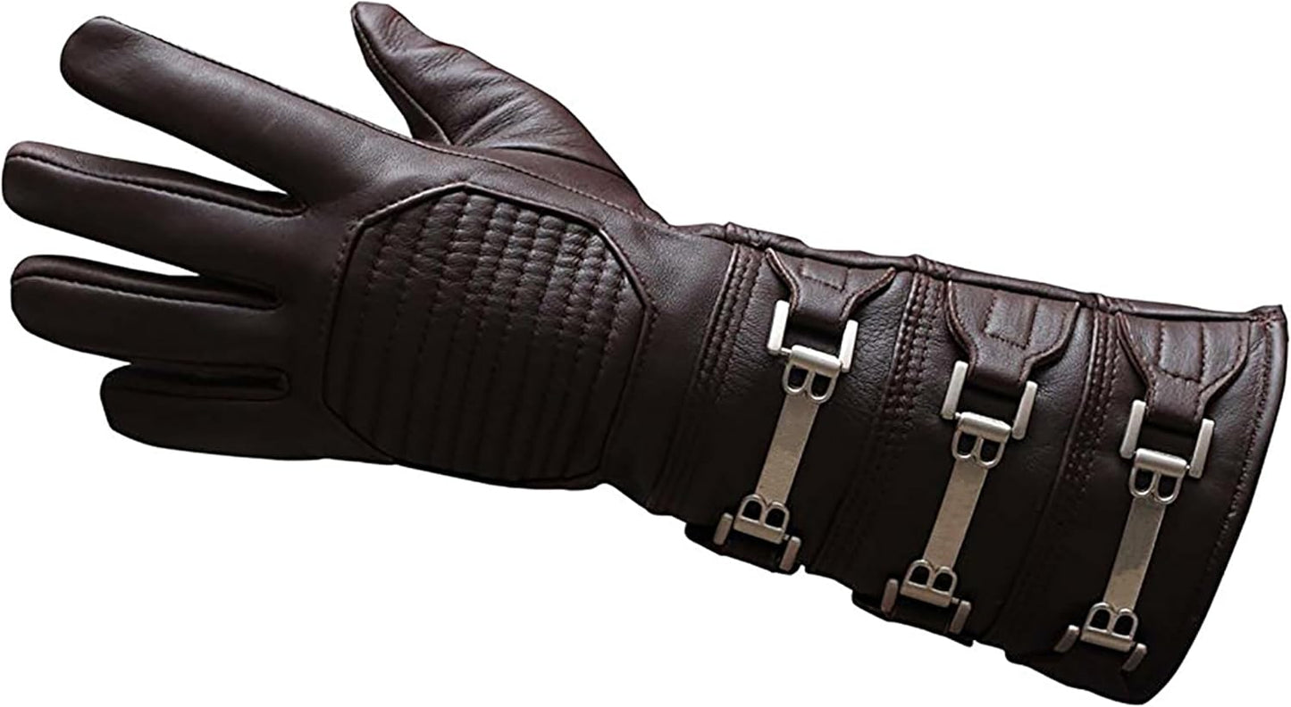 URBAN BUCK Real Sheepskin Leather Gauntlet Costume Gloves