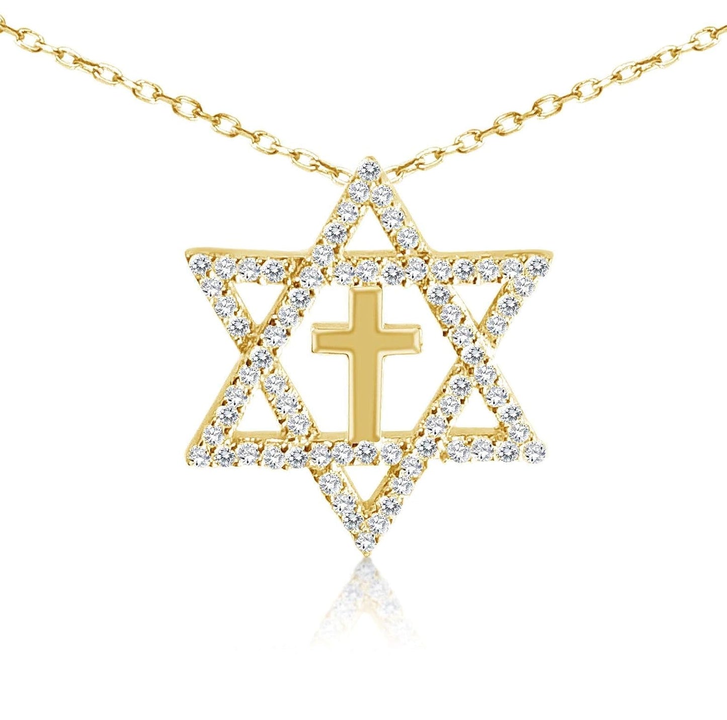 Star of David Cross Pendant in 14k Gold Plated Sterling Silver