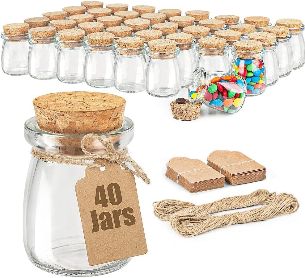 40 Pack Glass Favor Jars with Cork Lid for Party Favors