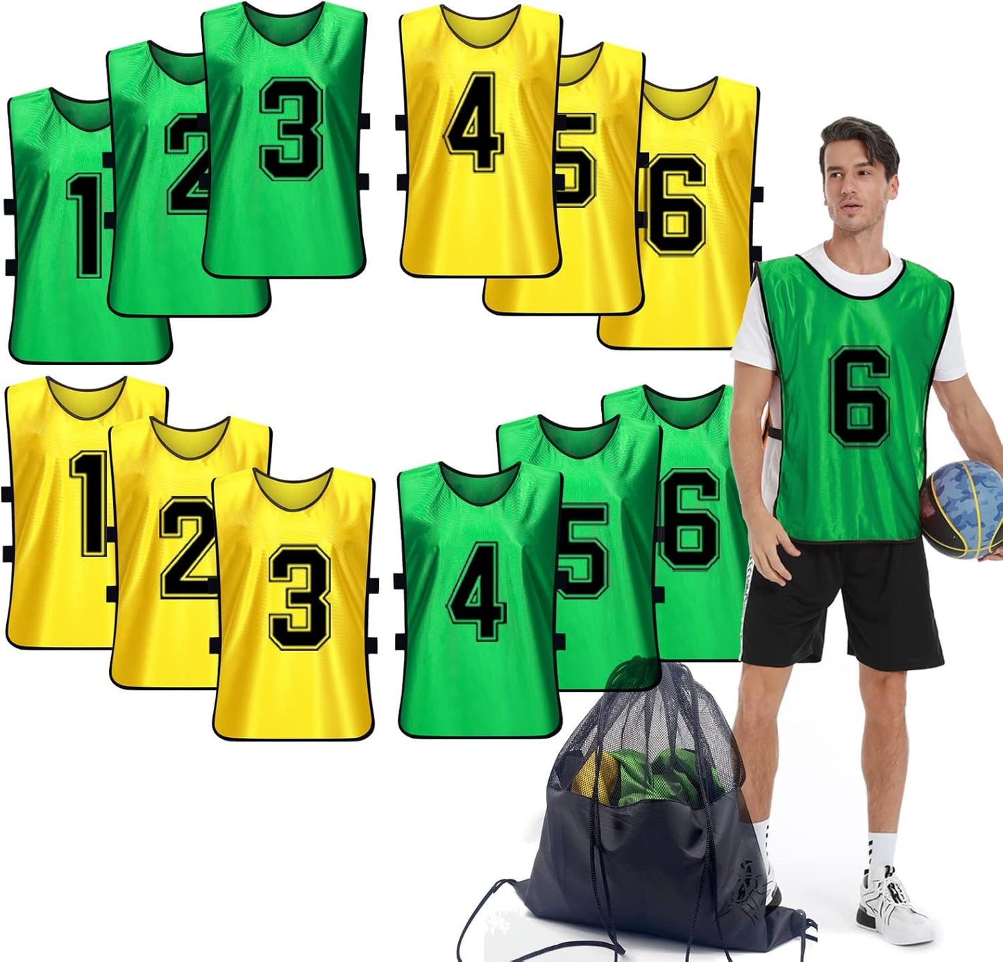 Sports Pinnies Numbered Practice Vest Bibs for Soccer Basketball