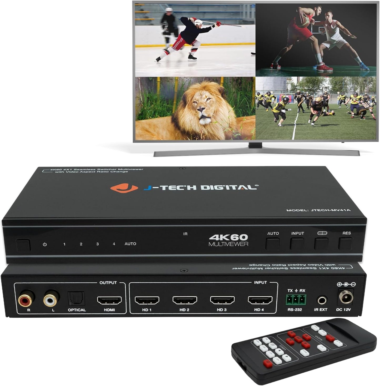 J-Tech Digital 4x1 HDMI Multi-viewer: Seamless 4K 60Hz Switcher