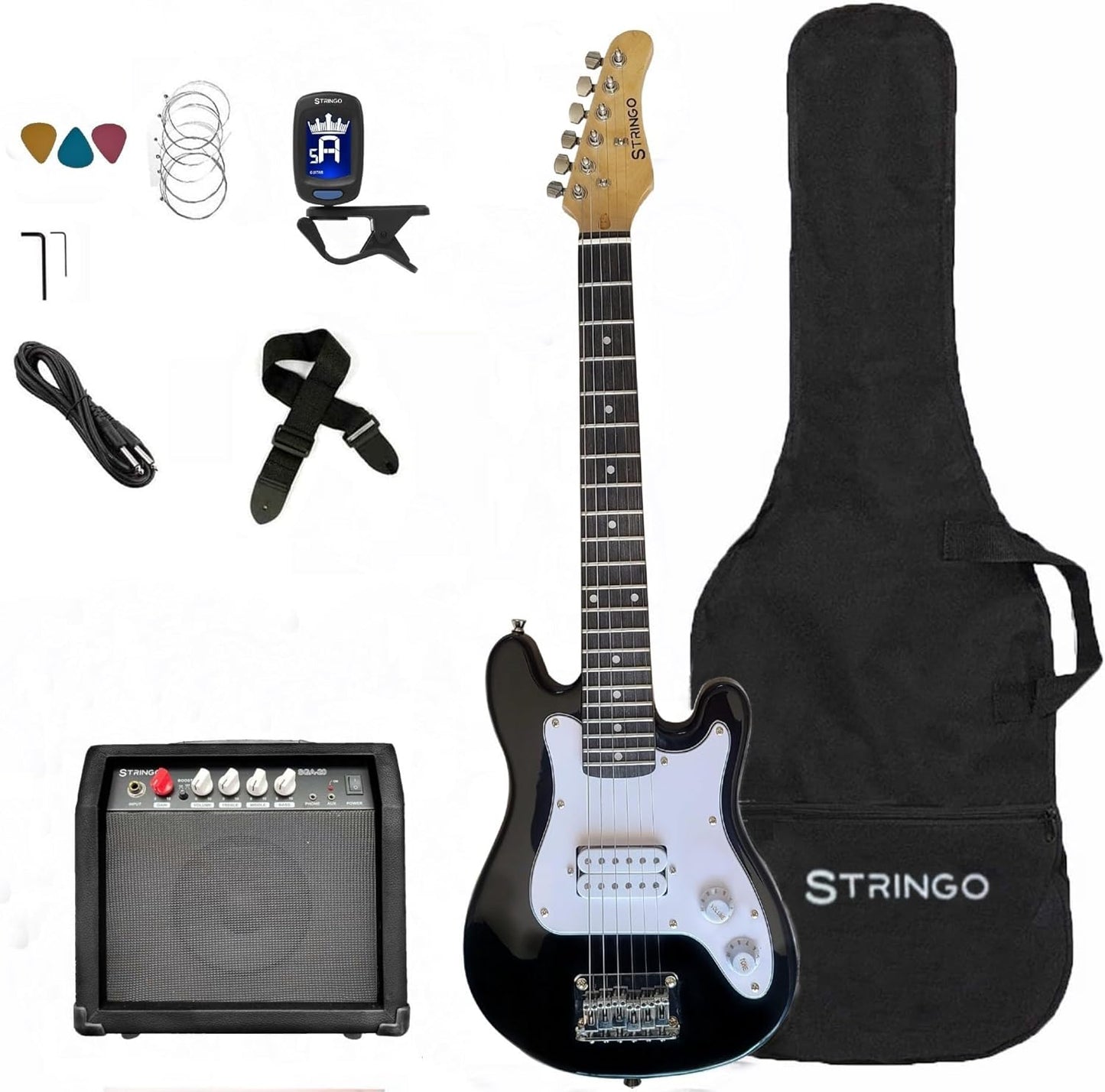 Black 30 Inch Kids Electric Guitar Beginner Kit with Amplifier