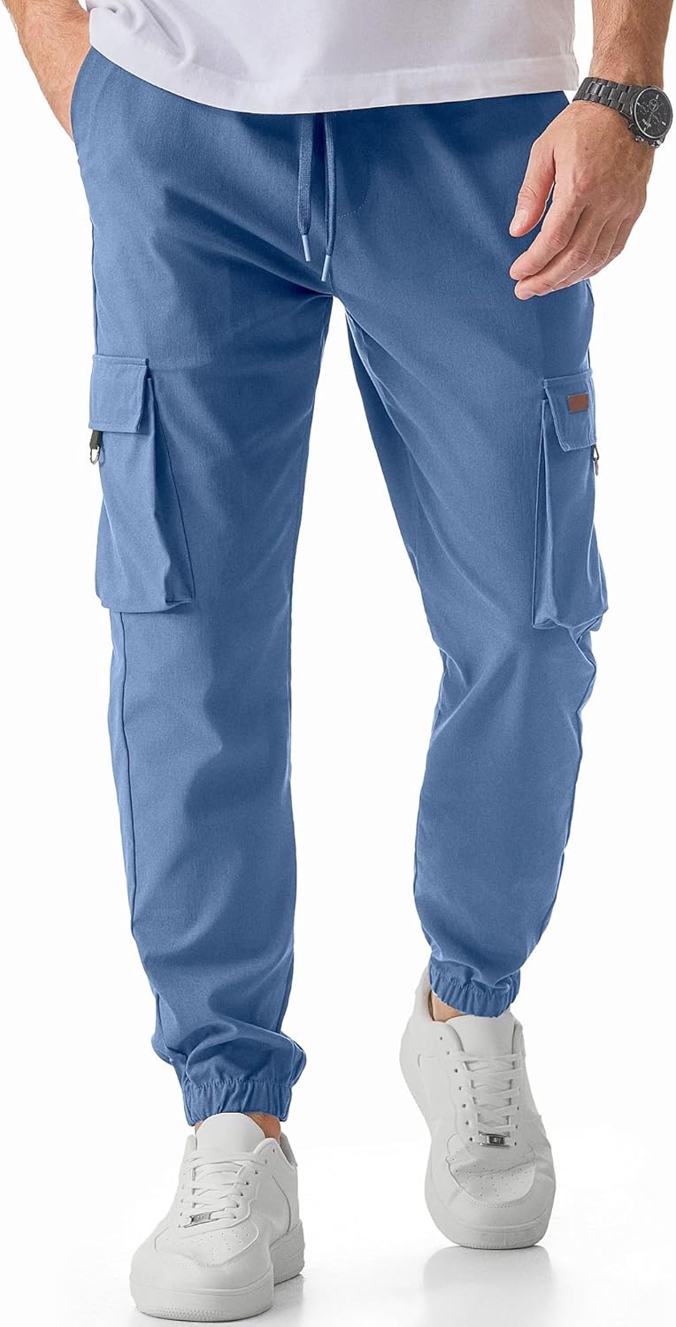 JMIERR Mens Cargo Pants Lightweight Elastic Waist Drawstring Joggers