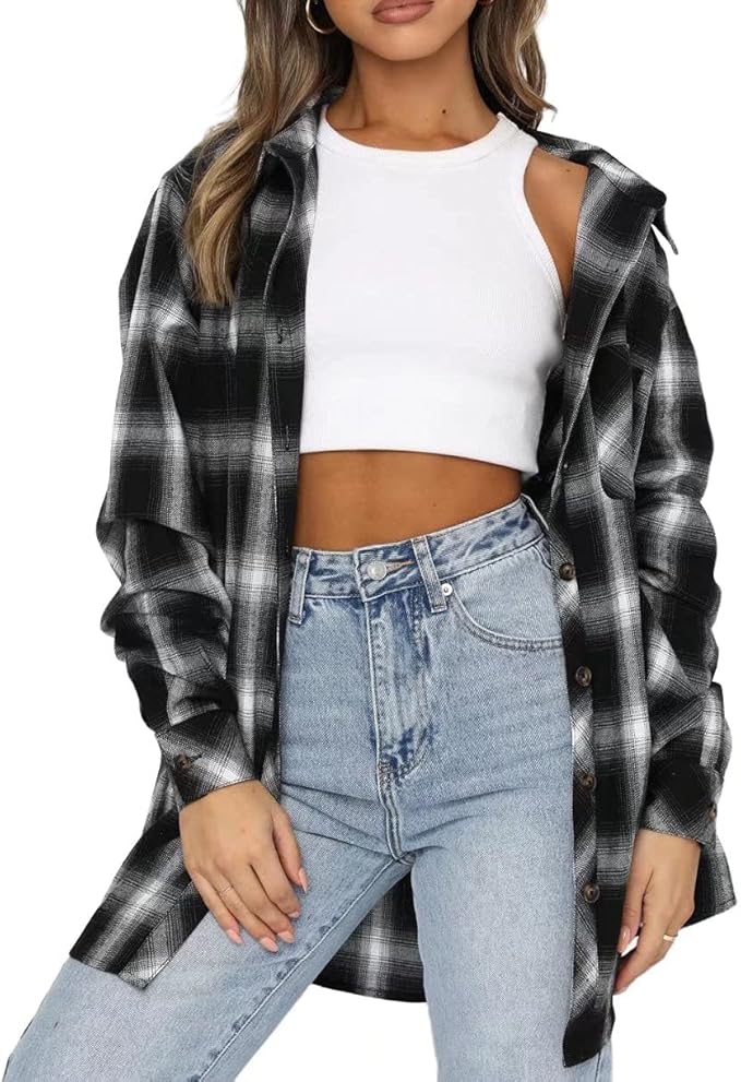 Lacozy Womens Buffalo Plaid Flannel Shirt Long Sleeve Blouse