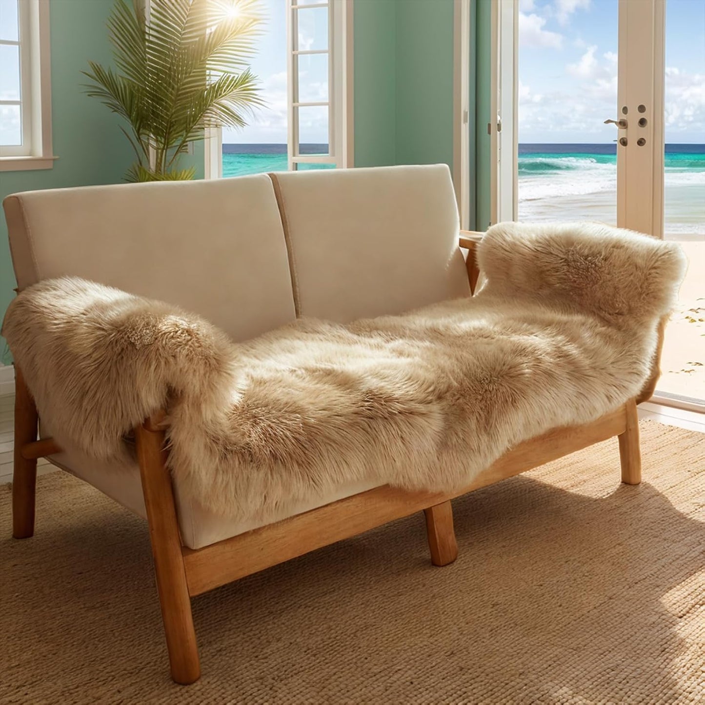 Fluffy Patchwork Sheepskin Rug for Cozy Living Room Decor