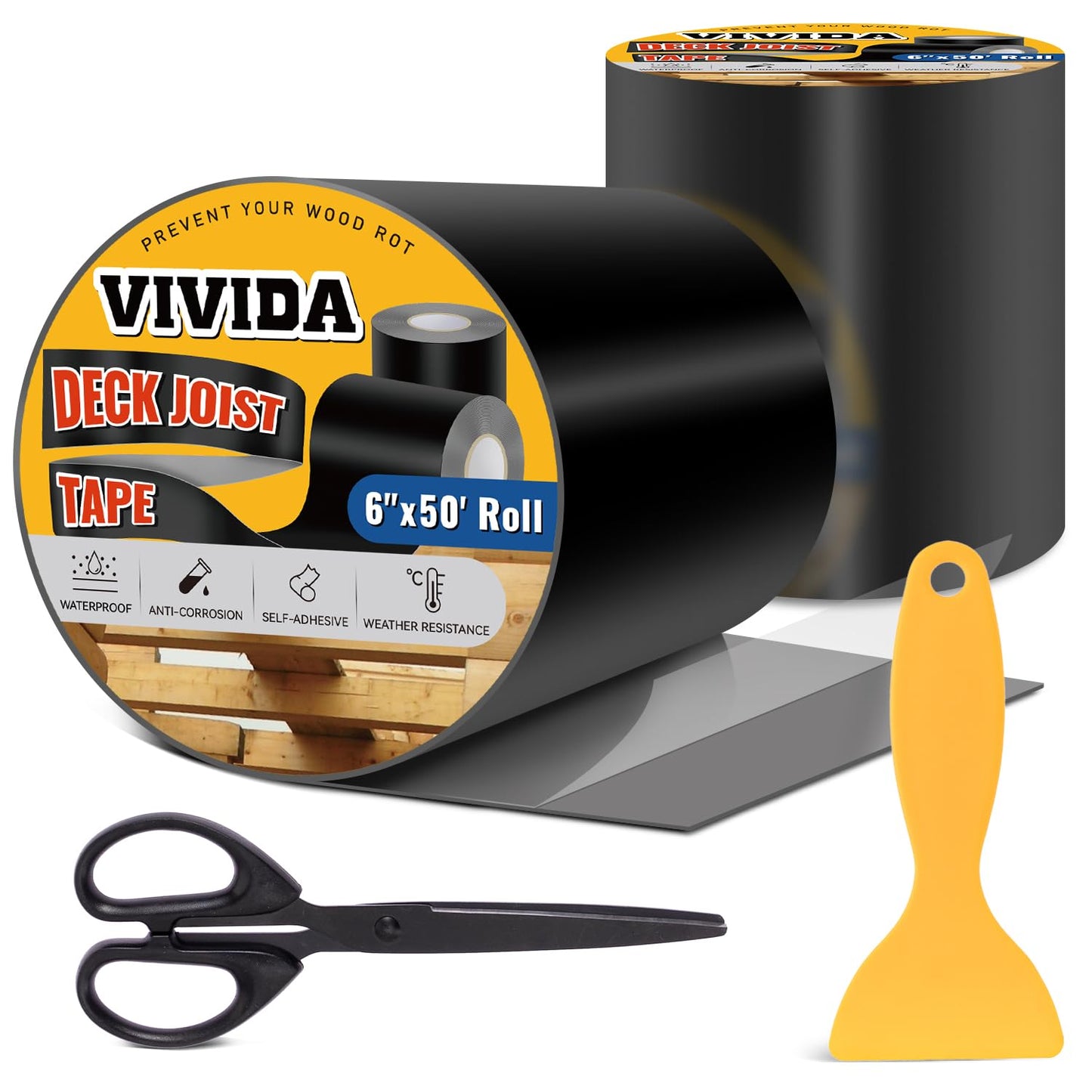 VIVIDA Butyl Joist Tape for Decking 6in x 50ft, Waterproof Sealant