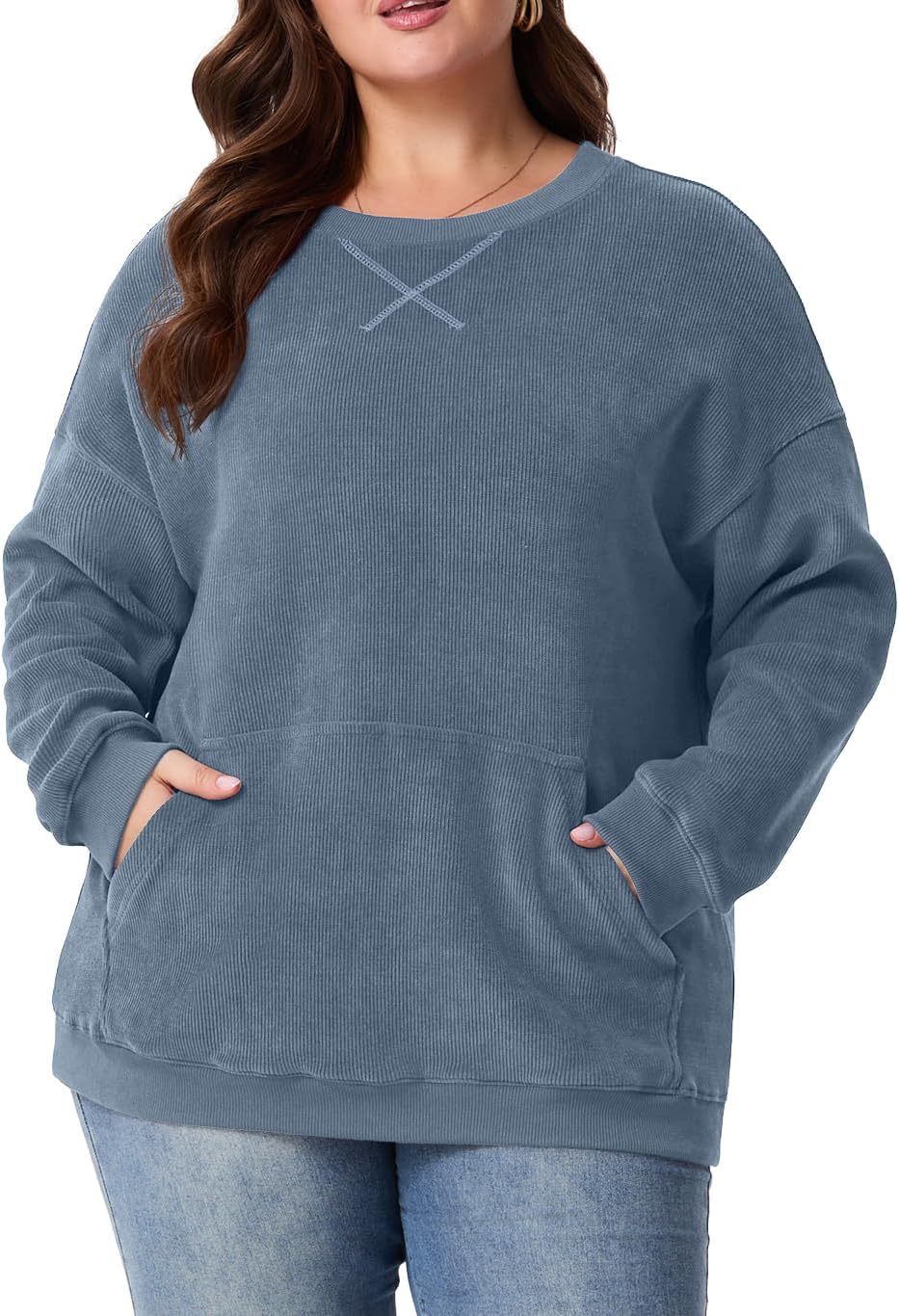 OLRIK Women Plus Size Oversized Corduroy Sweatshirt for Fall
