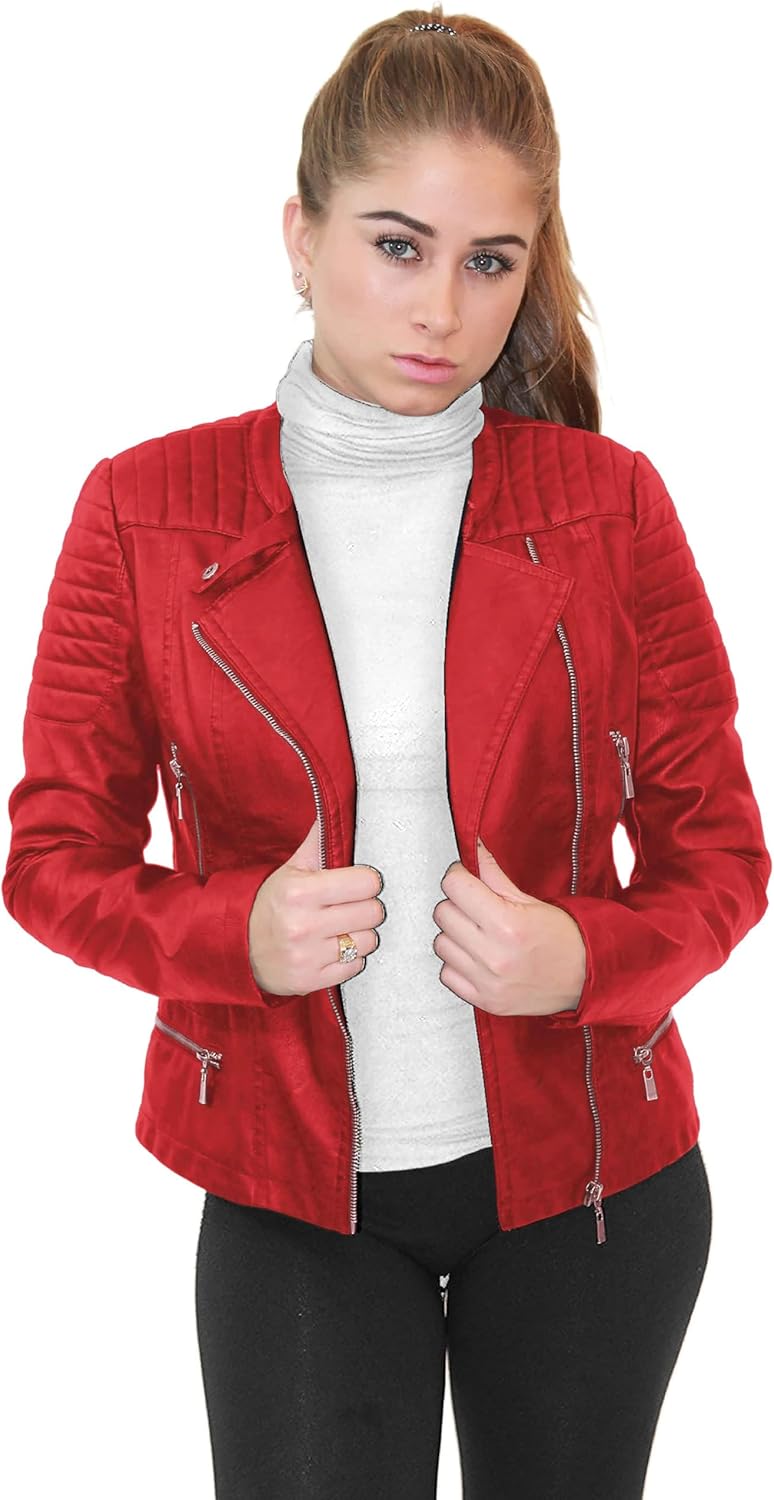 Olivia Miller Womens Faux Leather Zip Up Moto Biker Jacket Review