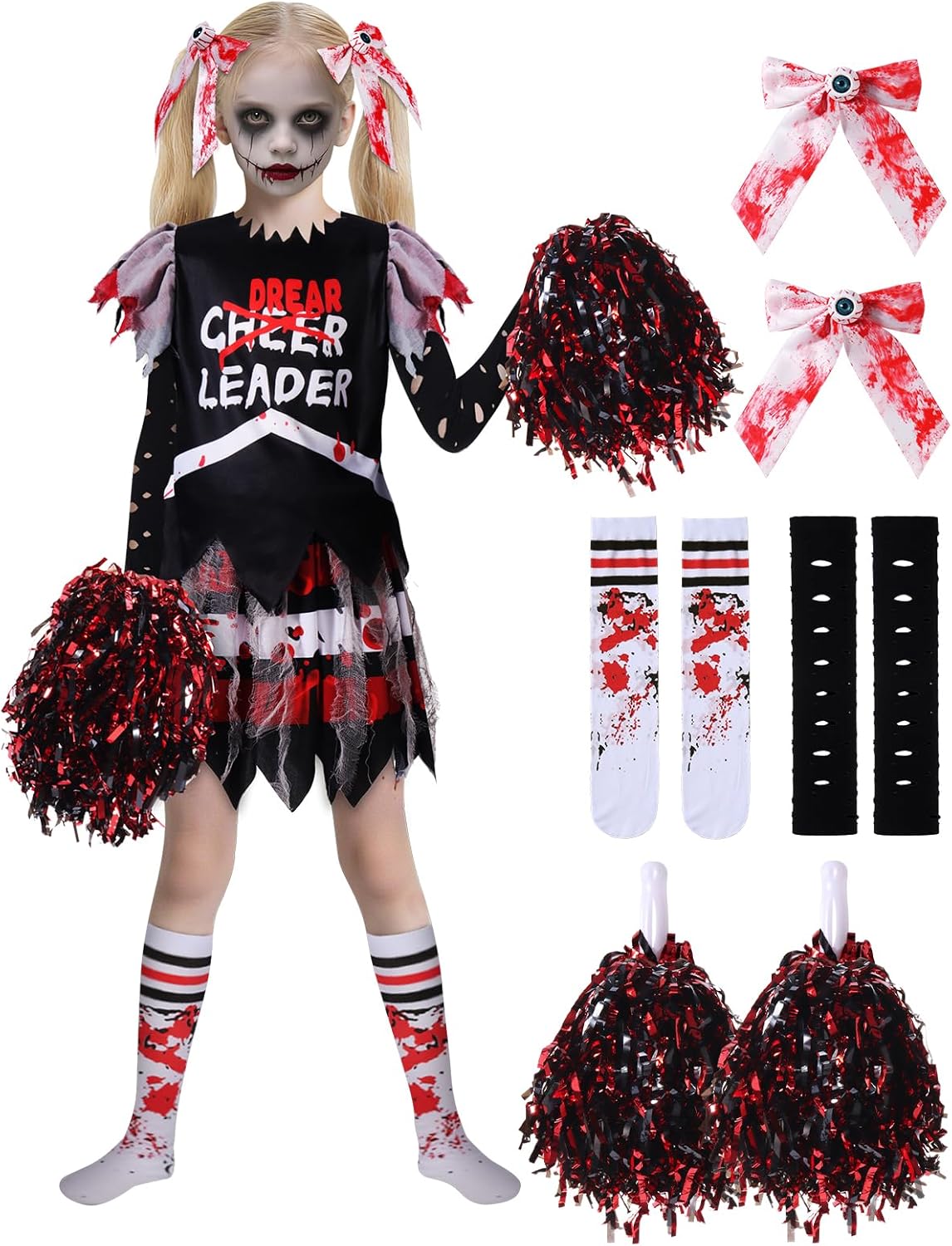 Dead Cheerleader Costume for Girls - Scary Halloween Dress Up