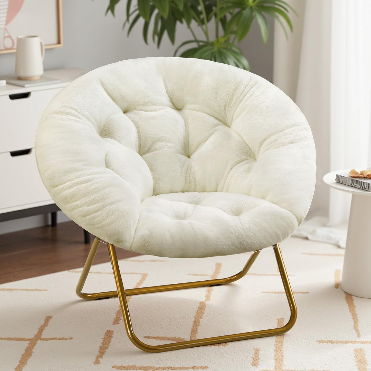 Sweetcrispy Saucer Chair - Comfy Folding Cozy Faux Fur Lounge