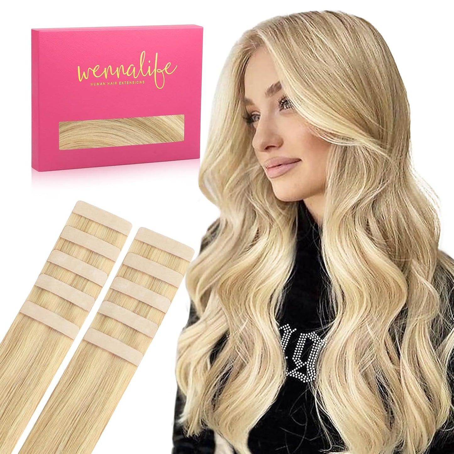 WENNALIFE Tape in Hair Extensions for Light Blonde Highlights