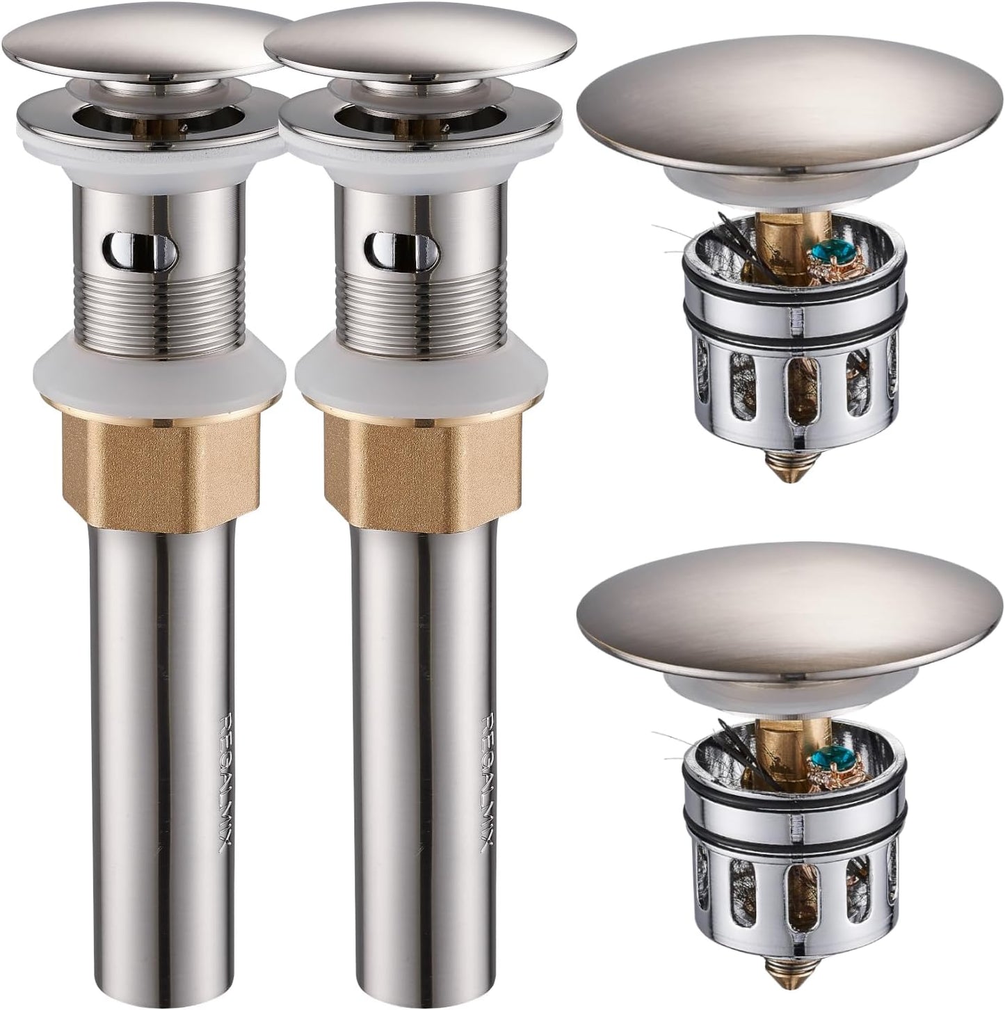 Bathroom Sink Drain with Overflow, Brushed Nickel Pop Up Drain