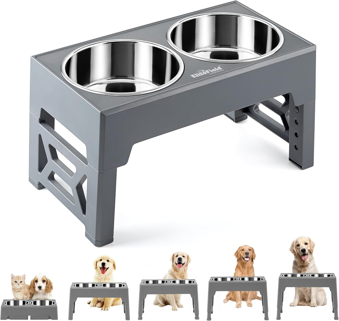 Adjustable Elevated Dog Bowls for All Sizes with 2-Year Warranty