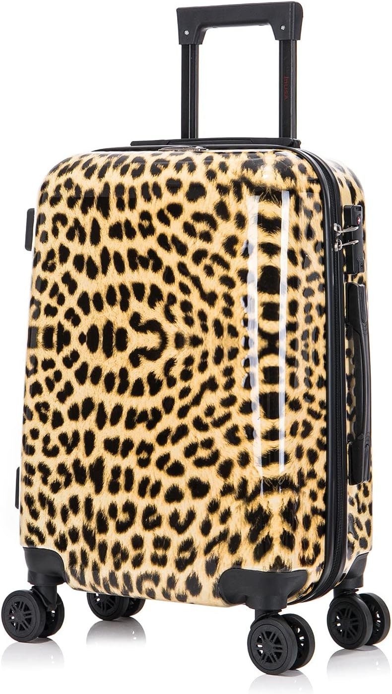 Durable Lightweight Hardside Suitcase with Cheetah Print Design