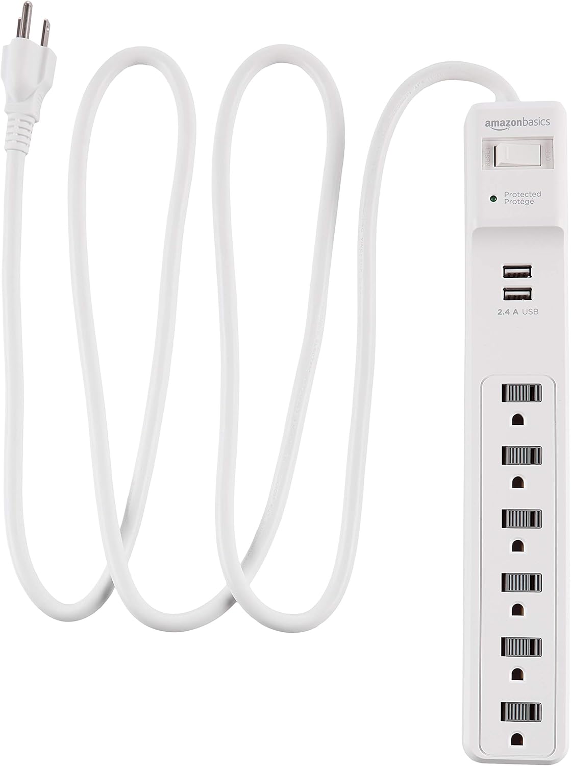 Basics Surge Protector: 6 Outlets, 2 USB, 1000J Protection