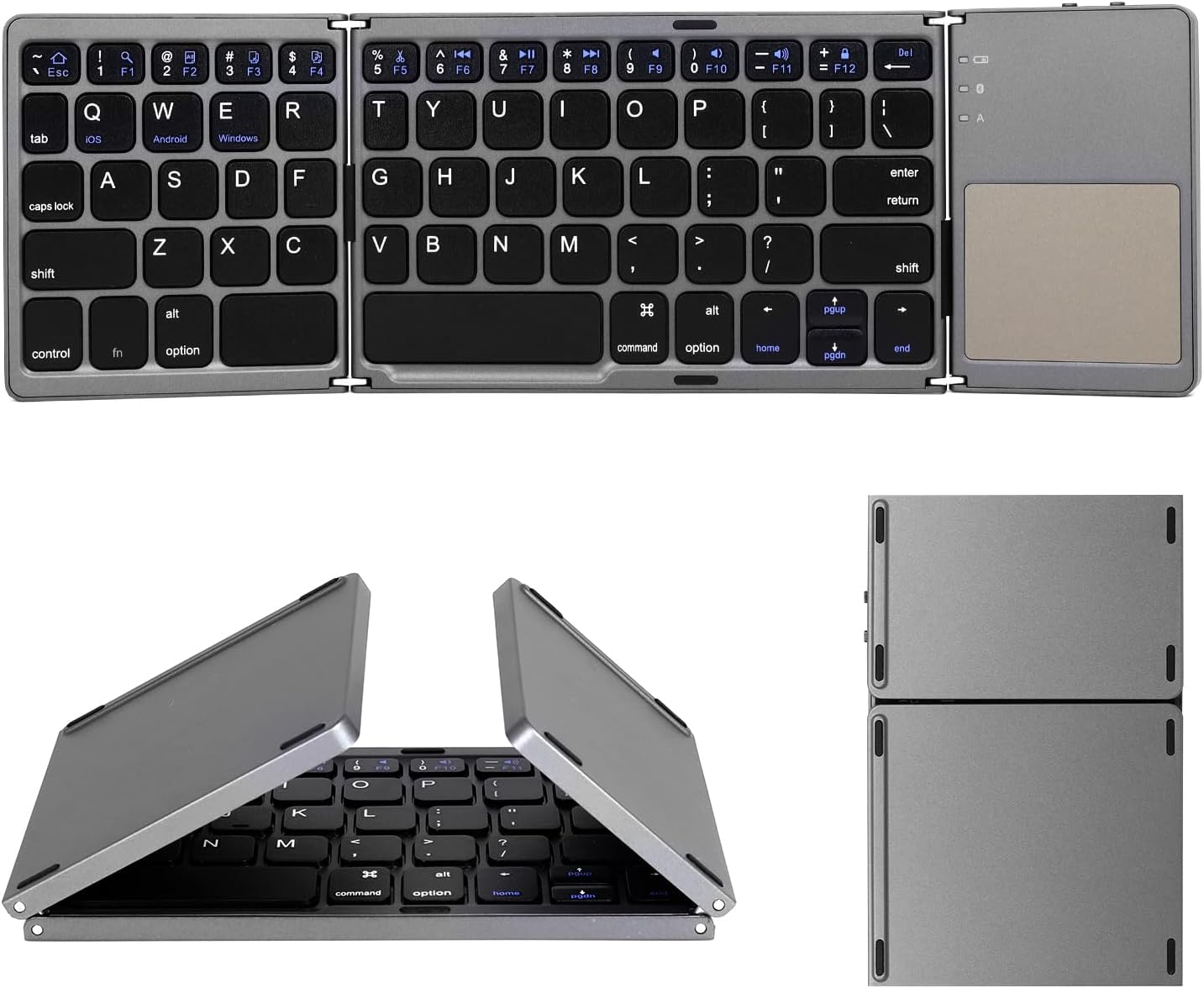 AURTEC Portable Bluetooth Keyboard: Foldable Touchpad Power