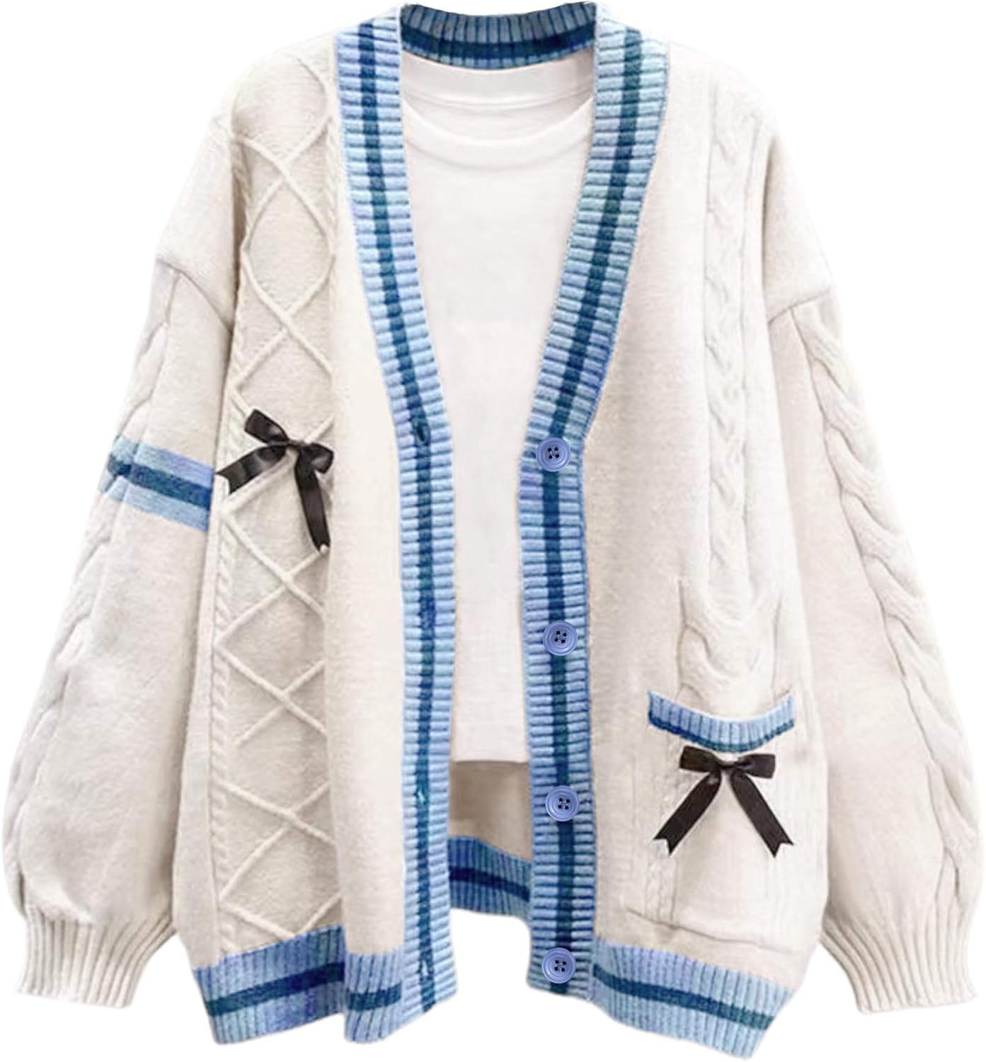 FindThy Womens Kawaii JK School Uniform Cardigan with Bowknot