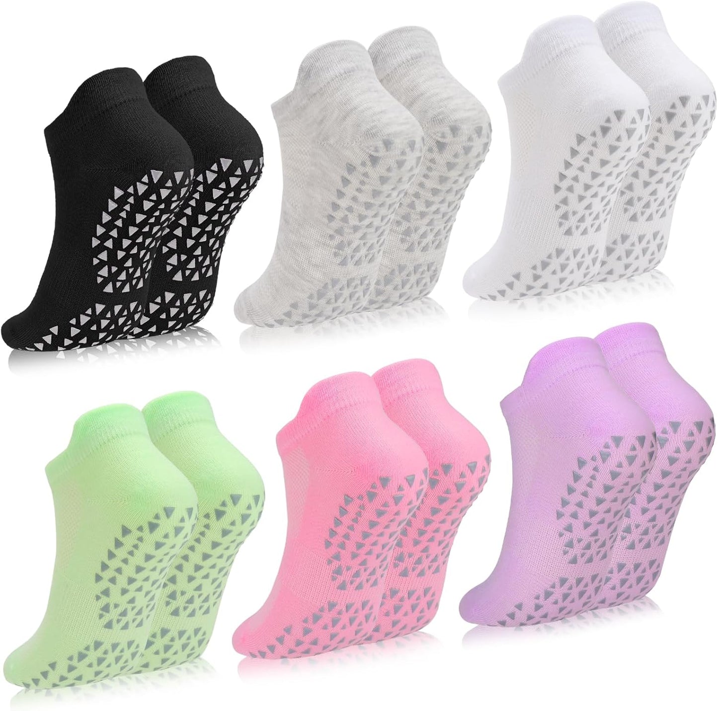 Non-Slip Grip Pilates Socks - 6 Pairs for Women