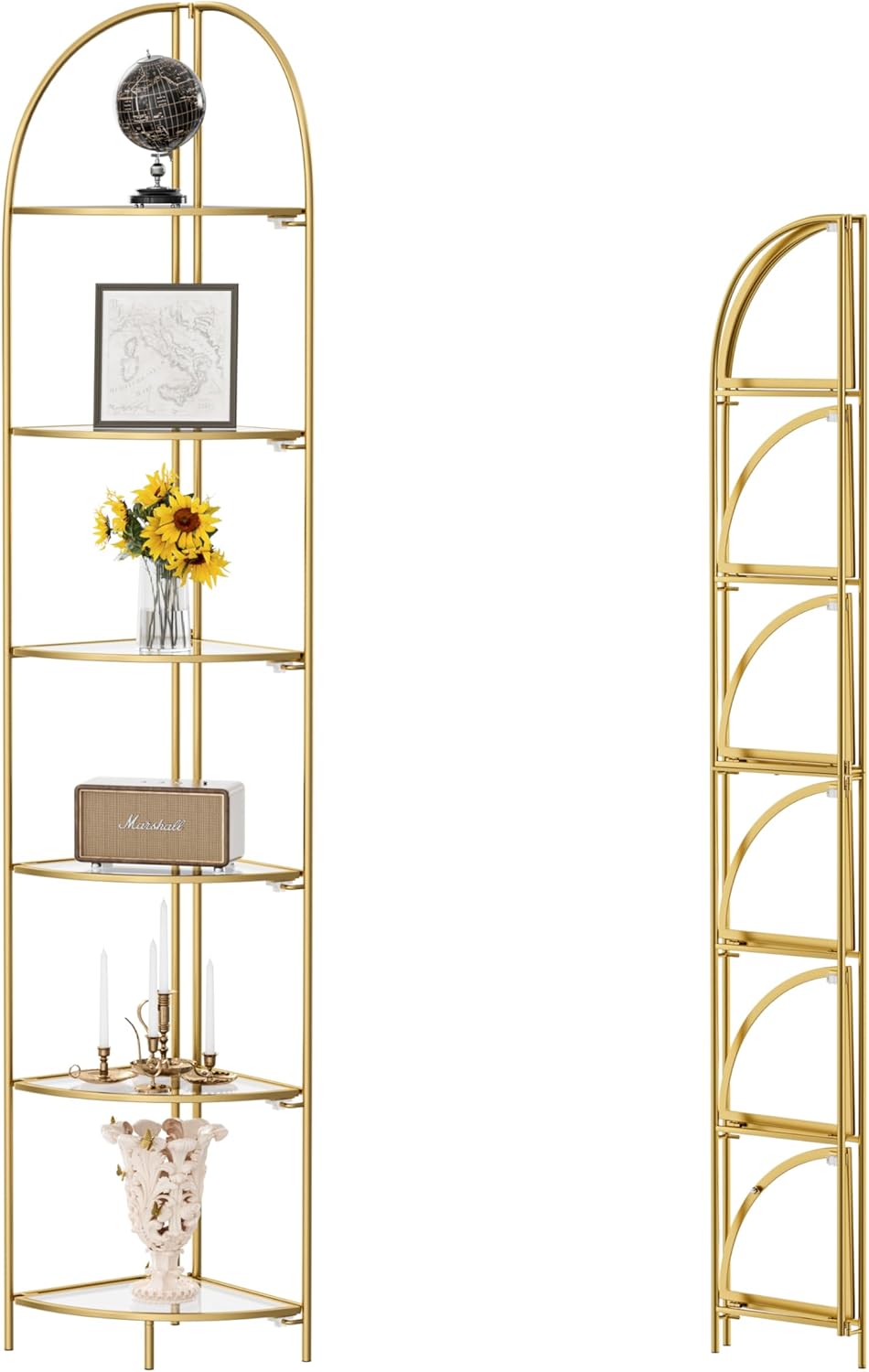 Gold Frame 6 Tier Corner Shelf - Space-Saving Luxury