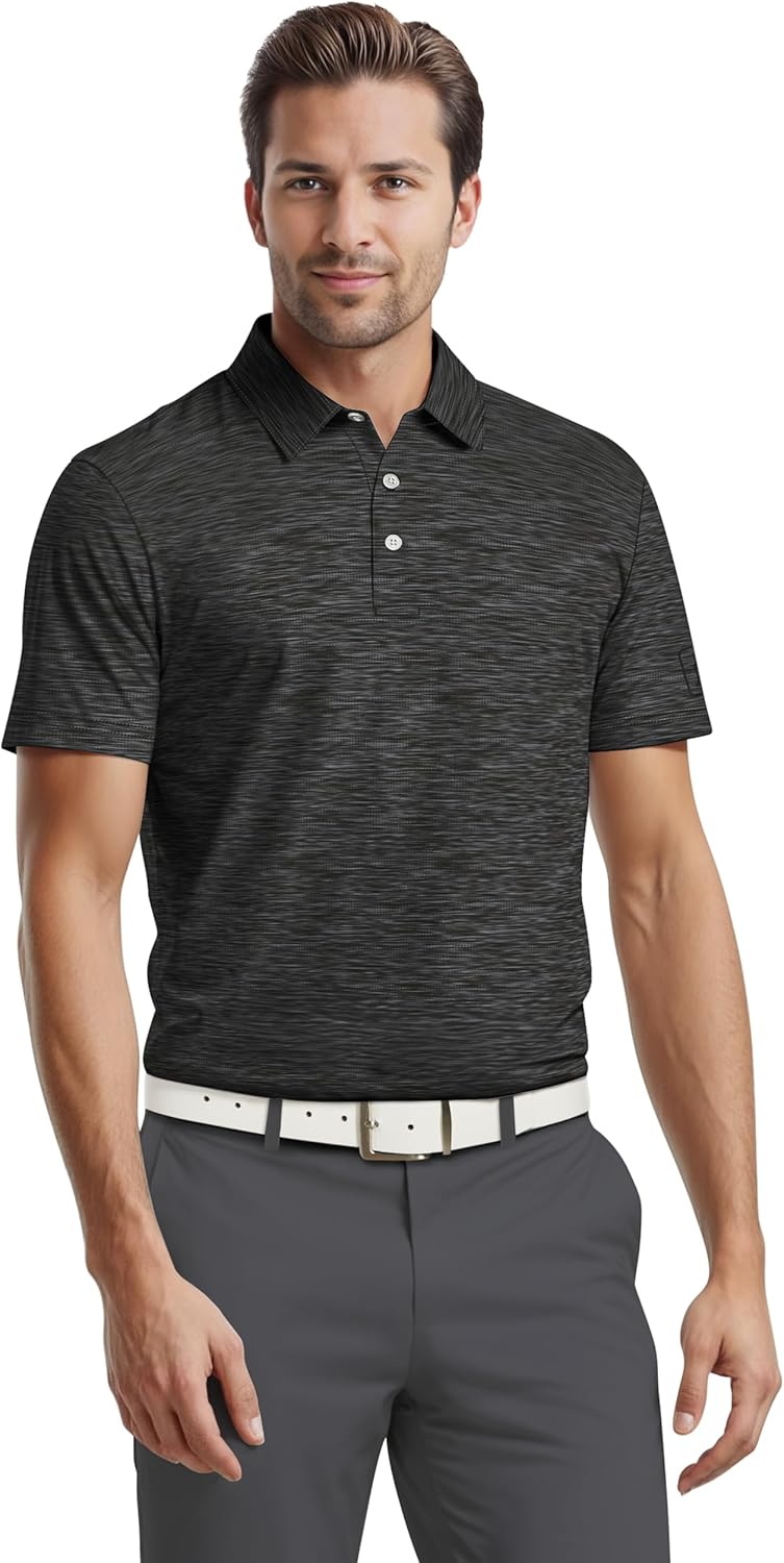 PGA TOUR Airflux Golf Performance Polo Shirt for Men, Moisture-Wicking