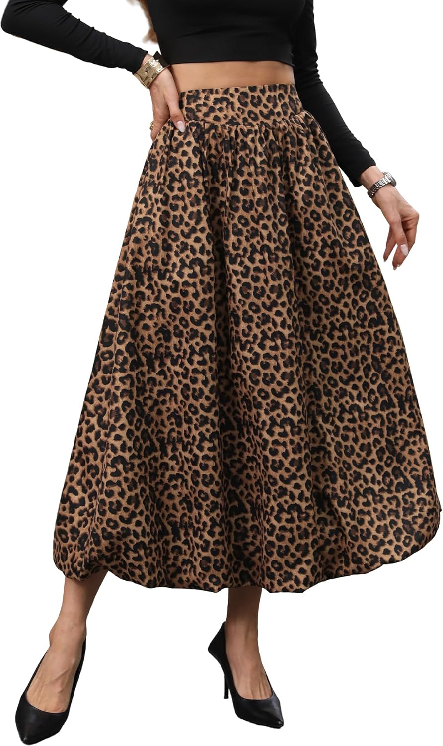 ELLEVEN Women's Bubble Maxi Skirt with Pockets for All Seasons