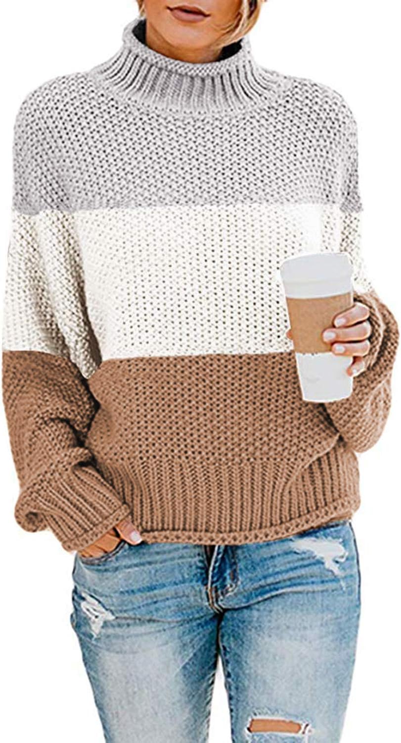 Dokotoo Womens Turtleneck Balloon Sleeve Sweater for Winter