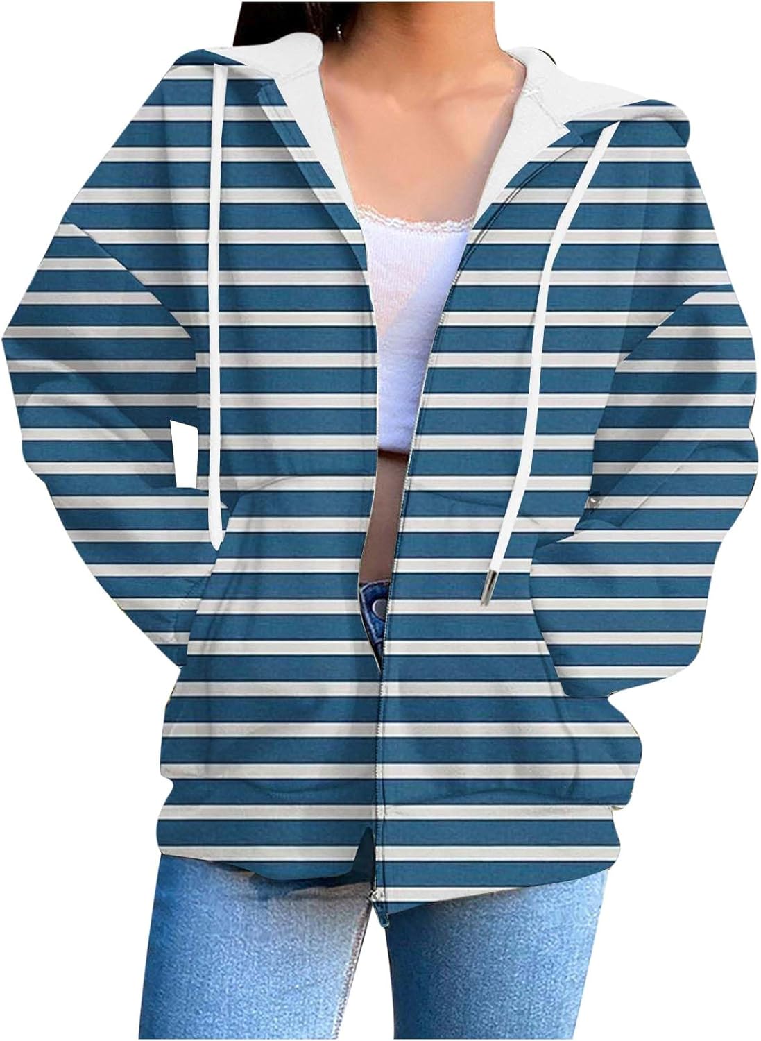 Cozy Striped Zip-Up Hoodie with Pockets