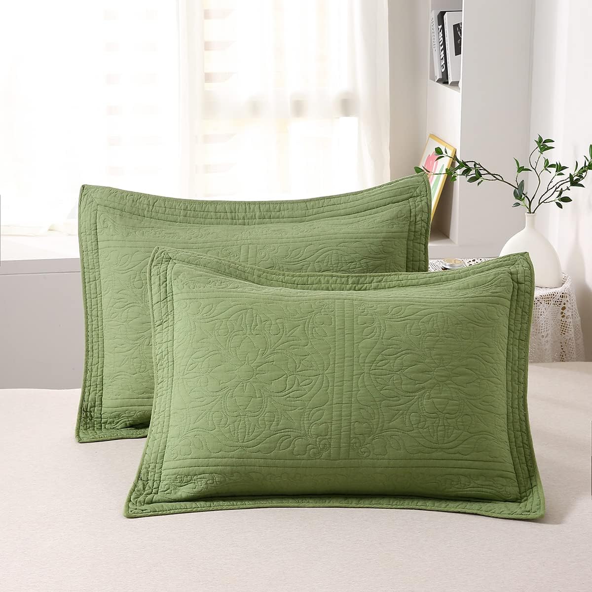 WINLIFE 100% Cotton Quilted Pillow Sham for King Size Beds