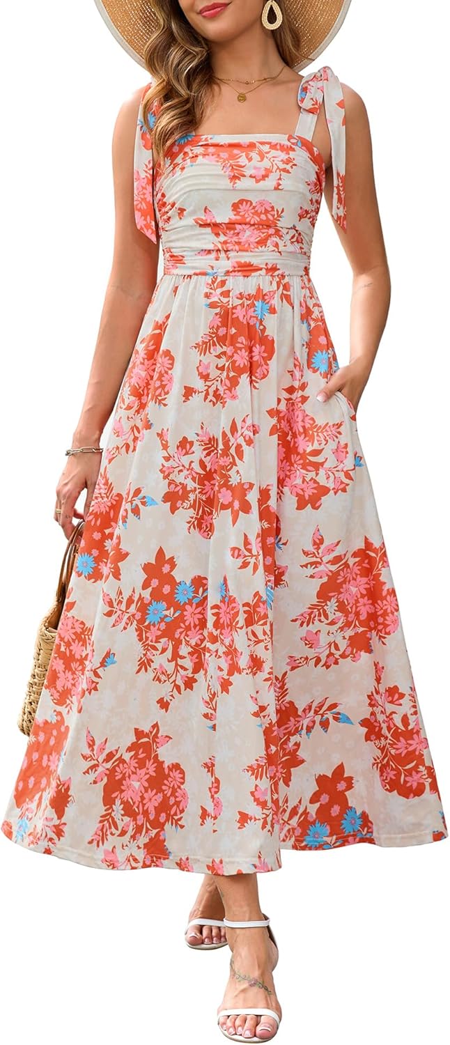 Zattcas Womens Floral Maxi Dress with Pockets for Summer Fun