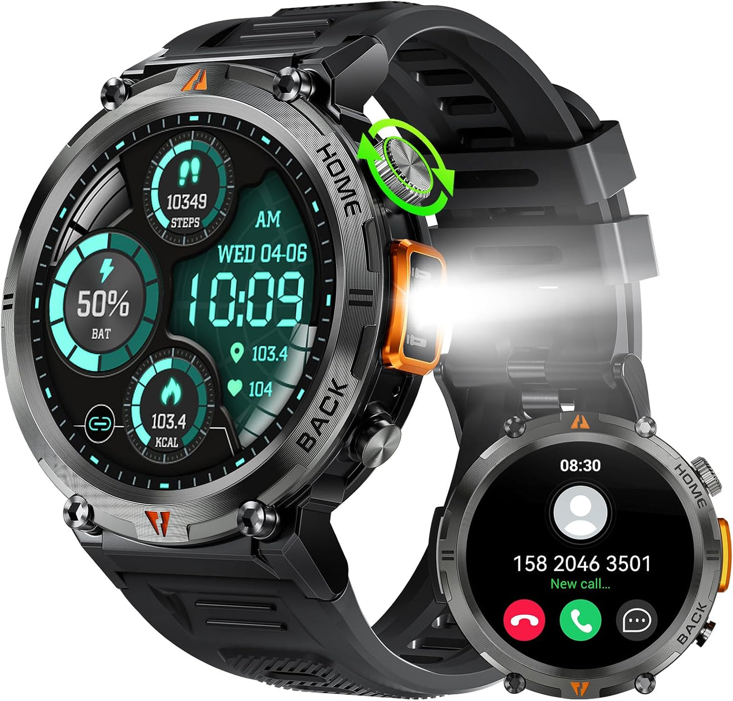 LaNikar Military Smartwatch: Call/Dial, LED Flashlight, Rugged HD, Fitness Tracker