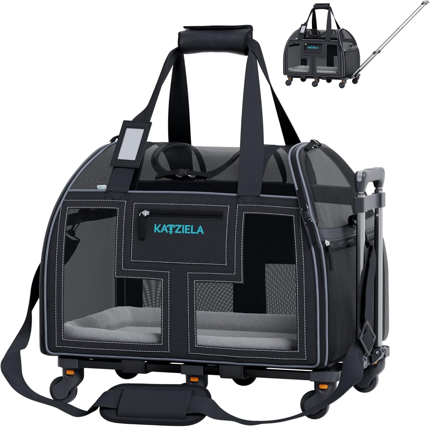Katziela Rolling Pet Carrier with Wheels - Luxury Lorry Design
