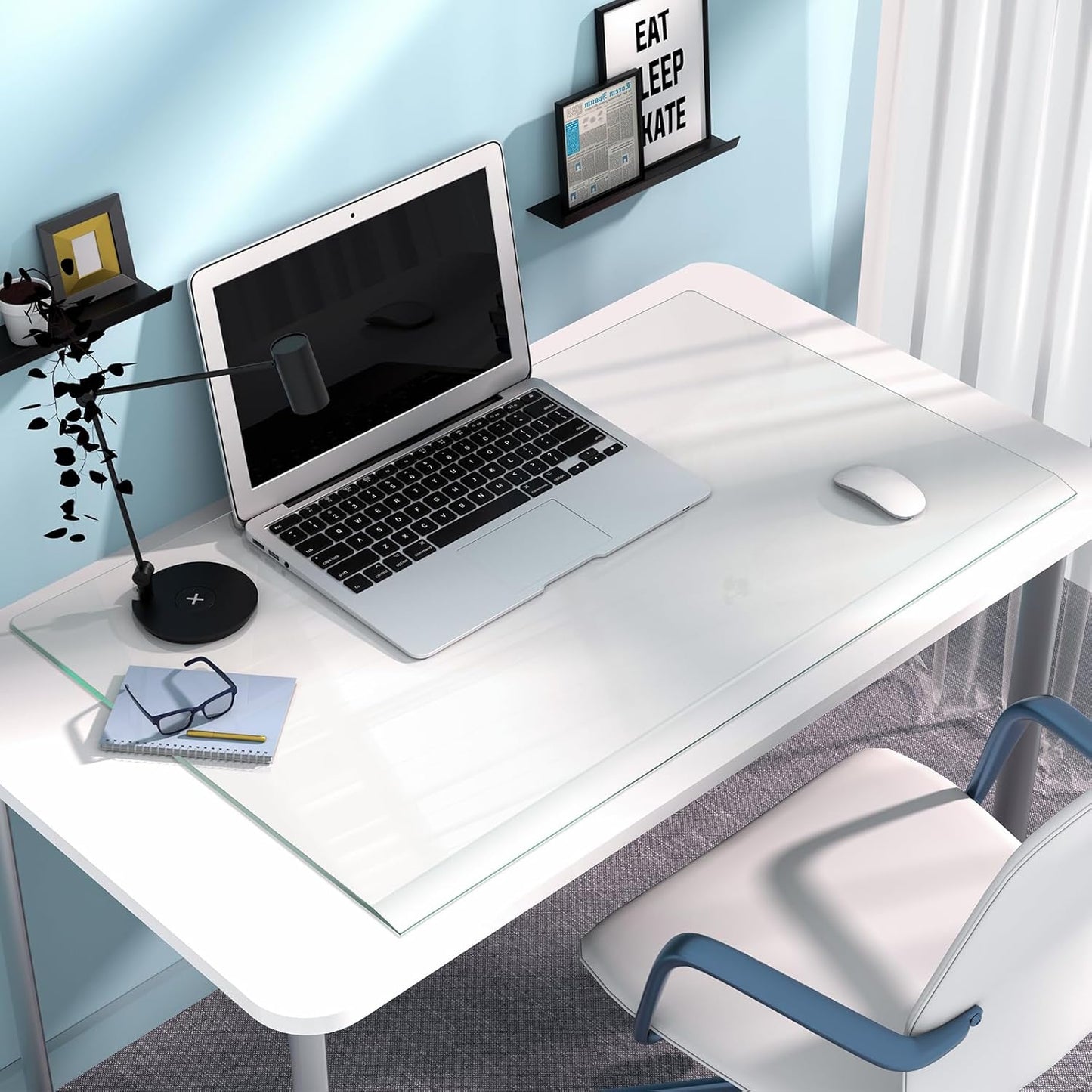 Tempered Glass Desk Pad with Beveled Edge for Office Use