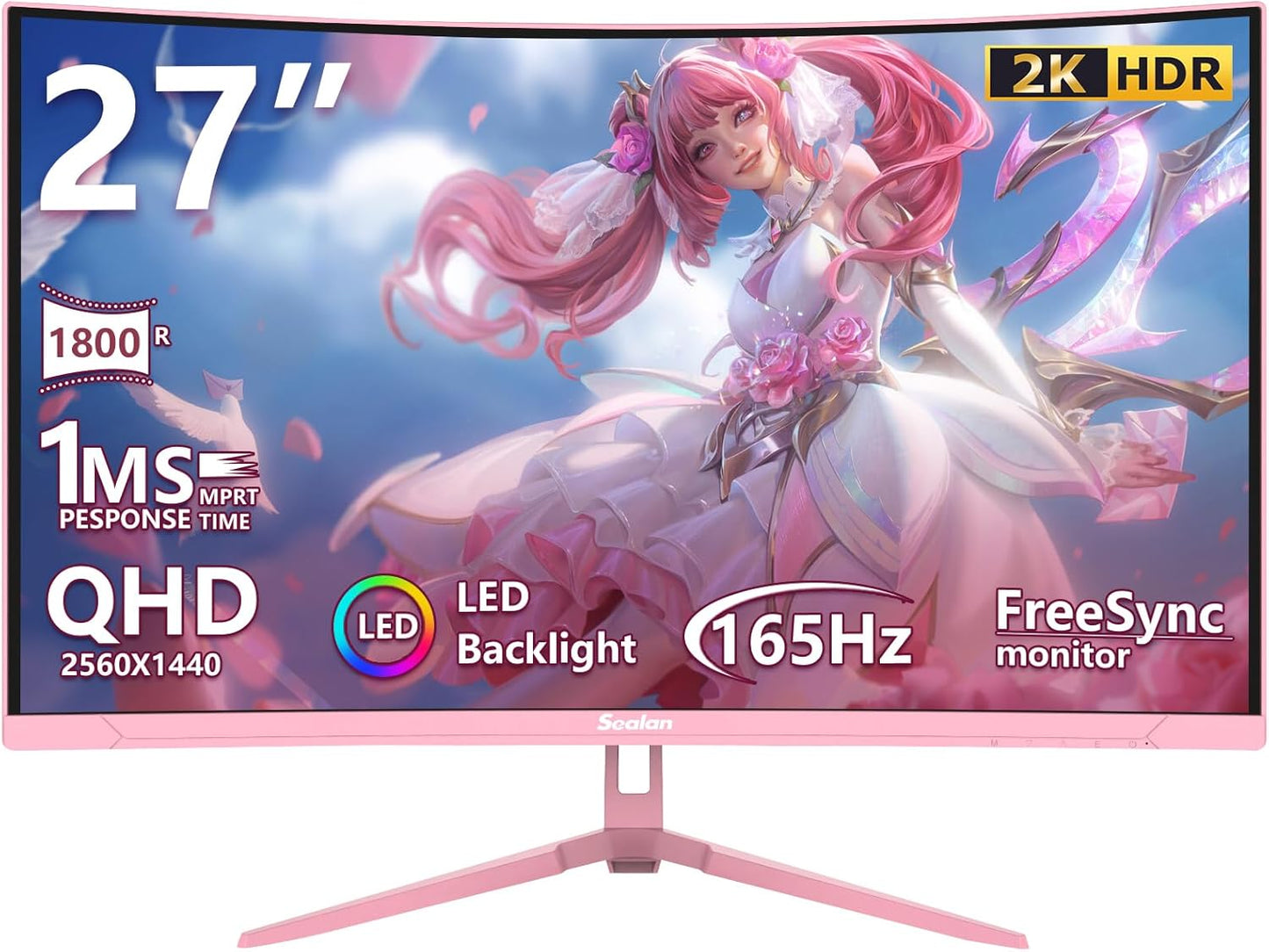 Pink 27 2K Curved Gaming Monitor: Immersive 165Hz Refresh Rate