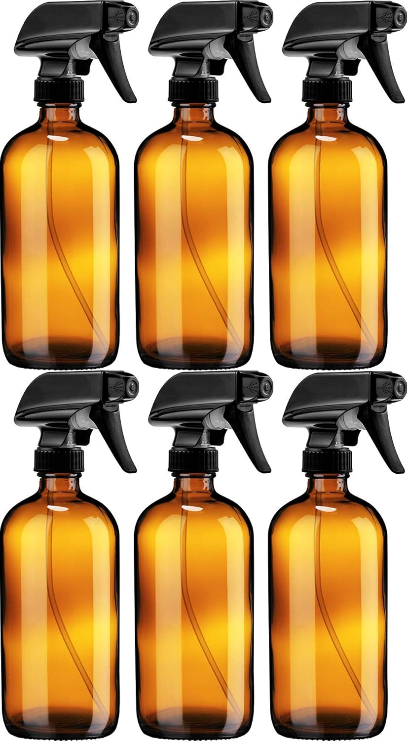 16 oz Amber Glass Spray Bottles - Refillable for 6 Uses