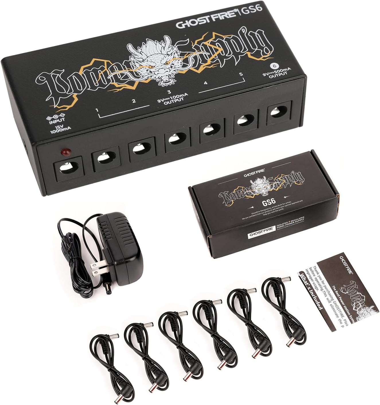 GHOSTFIRE GS6 Guitar Pedal Power Supply for 9V/12V/18V Effects